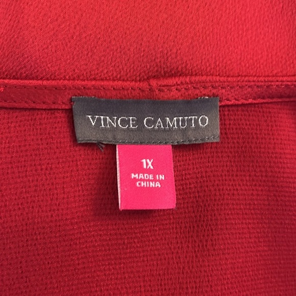 Vince Camuto Red Satin Ruffle Neckline Classic Career Long Sleeve Top Size 1X - Picture 5 of 7